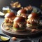 A platter of delectable sliders, featuring mini crab cakes served on soft buns. ai generative