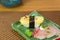 Platter with different types of nigirizushi, nigiri with different fish
