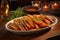 a platter full of grilled carrots on a wooden table