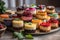 platter of mini cheesecakes in various flavors and colors