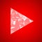 Play button. Faceted diamond triangle isolated on red background. Luxurious icon to achieve the highest level