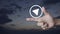 Play button flat icon on finger over sunset sky, Business music online concept