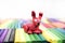 Play clay Animals. Red Hare on colored background