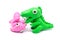 Play doh Tyrannosaurus Parasaurolophus on white background