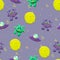 Play dough Purple and Green cute Aliens. The Big Moon. Bright Cosmic Illustration. Handmade clay plasticine. Seamless
