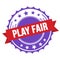PLAY FAIR text on red violet ribbon stamp