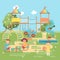 Play ground vector concept in flat design. Preschool yard with toys