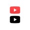 Play vector button icon. Red button video play arrow symbol