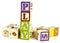 Play word in wooden block letters