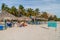 PLAYA ANCON, CUBA - FEB 9, 2016: View of Playa Ancon beach near Trinidad, Cuba. Hotel Club Amigo Ancon in the backgroun