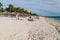 PLAYA ANCON, CUBA - FEB 9, 2016: View of Playa Ancon beach near Trinidad, Cuba. Hotel Club Amigo Ancon in the backgroun