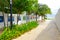 Playa del Carmen, Mexico - January 10, 2018: Outdoor view of a hall with colorful paints and stoned pavement and some