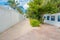 Playa del Carmen, Mexico - January 10, 2018: Outdoor view of a hall with colorful paints and stoned pavement and some