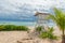 Playa del Carmen, Mexico - January 10, 2018: Outdoor view of safeguard hut in the beach during a sunny day with some