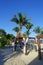 PLAYA DEL CARMEN, MEXICO - NOVEMBER 09, 2017: Outdoor view of beautiful huts located along the beach in PLaya del Carmen