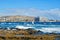 Playa El Medano, summer landscape. Windsurfers on Tenerife ocean beach.