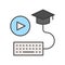 Player button, keyboard and graduated hat, e learning or self st