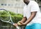 Player getting ready for a serve in tennis