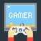 Player Hands Games Joystick TV Monitor Screen Template Flat Icon Vector Illustration