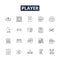 Player line vector icons and signs. Athlete, Gamer, Competitor, Performer, Actor, Sportsperson, Participant, Contender