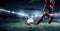 Player Shooting Ball football soccer stadium at night flyer concept