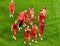 Players of Belgium national football team celebrating victory in EURO 2020 match Belgium vs Russia 3-0