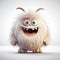 Playful 3d Animation Of Cartoon White Fluffy Monster