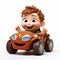 Playful 3d Cartoon Boy Driving Orange Car In Rubens Style