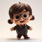 Playful 3d Doll In Glasses And Black Jacket - Unique Character Design