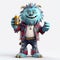 Playful 3d Fantasy Blue Monster With Long Hair Holding Beer