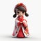 Playful 3d Female Doll In Traditional Kimono - Cartoon Illustration