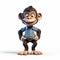 Playful 3d Monkey In Blue Shirt: Realistic Design With Satirical Approach