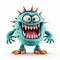 Playful 3d Monster With Big Eyes And Teeth In Light Teal Style