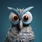 Playful 3d Owl Figurine With Blue Feathers And Eyes