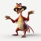 Playful 3d Red Dragon Cartoon Creature Model In Cinema4d