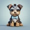 Playful 3d Yorkshire Terrier Dog In Blue Bow Tie