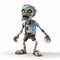 Playful 3d Zombie Figurine With Blue Hair - Action-packed Cartoon Style