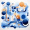 Playful Abstract Design: Blue And Orange Atoms And Waves