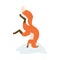 Playful adorable fox jumping into snowdrift flat vector illustration isolated.