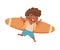 Playful African American Boy with Improvised Fake Wings Flying and Playing Vector Illustration