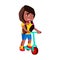 playful african girl kid riding kick scooter cartoon vector