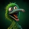 Playful Animated Bird On Green Background With Exaggerated Expressions