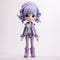 Playful Anime Doll With Purple Hair And Blue Jacket