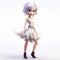 Playful Anime Fantasy Girl In White Dress - 3d Cartoon Character