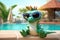Playful Baby cute dinosaur in sunglasses. Generate Ai
