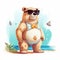 Playful Beach Bear: Adorable 2d Game Art With Hyper-realistic Animal Illustrations