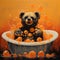 Playful Bear Bathed In Oranges: A Burst Of Colorful Realism
