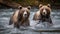 Playful bear splashing in water, pawed mammal enjoying summer day generated by AI