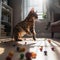 Playful Bengal Cat with Toy Mouse in Sun-Drenched Room