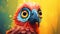 A playful bird with big eyes curiously peeks over a bright colored edge, Ai Generated